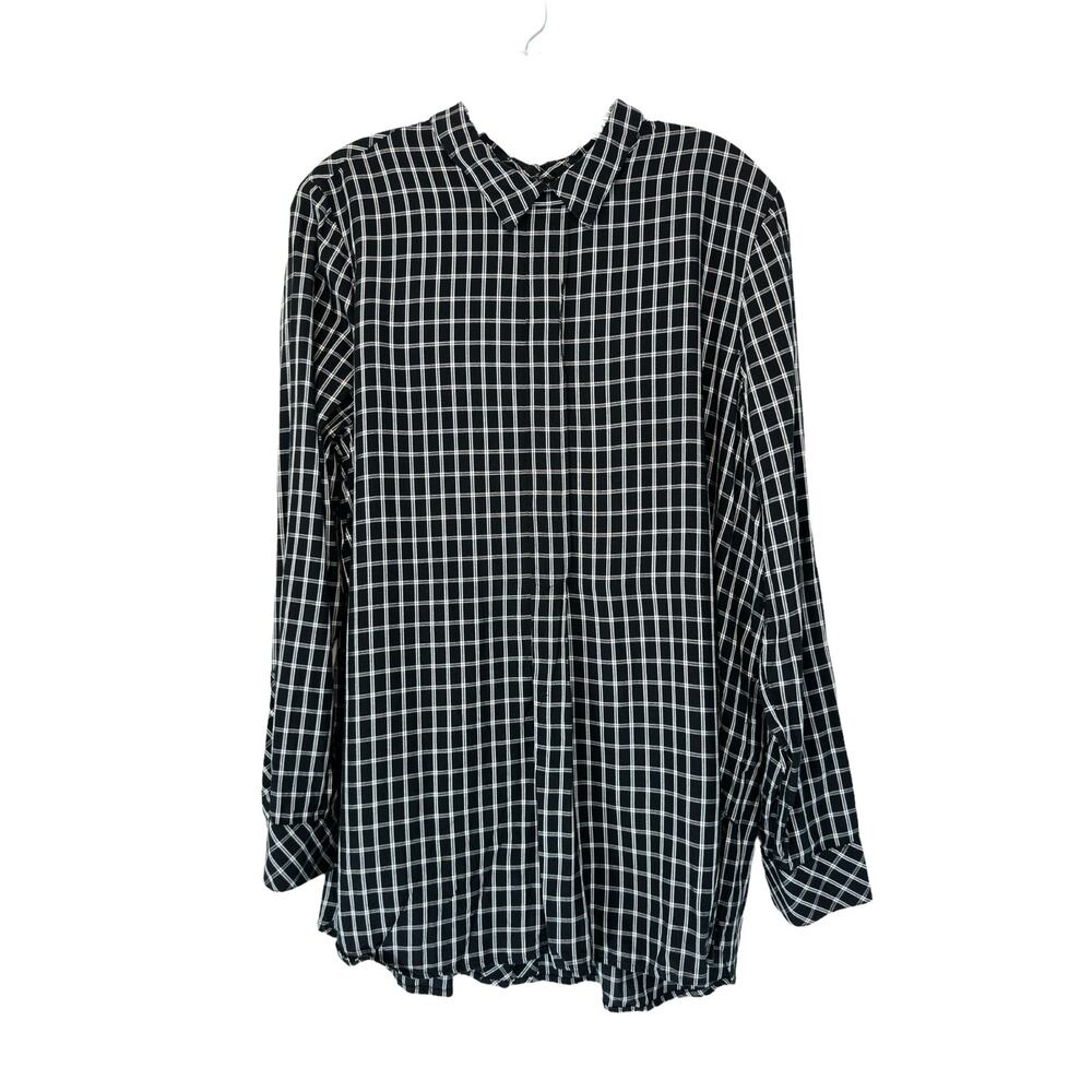 J. Jill Black White Checkered Long Sleeve‎ Button Back Relaxed Blouse Size Large